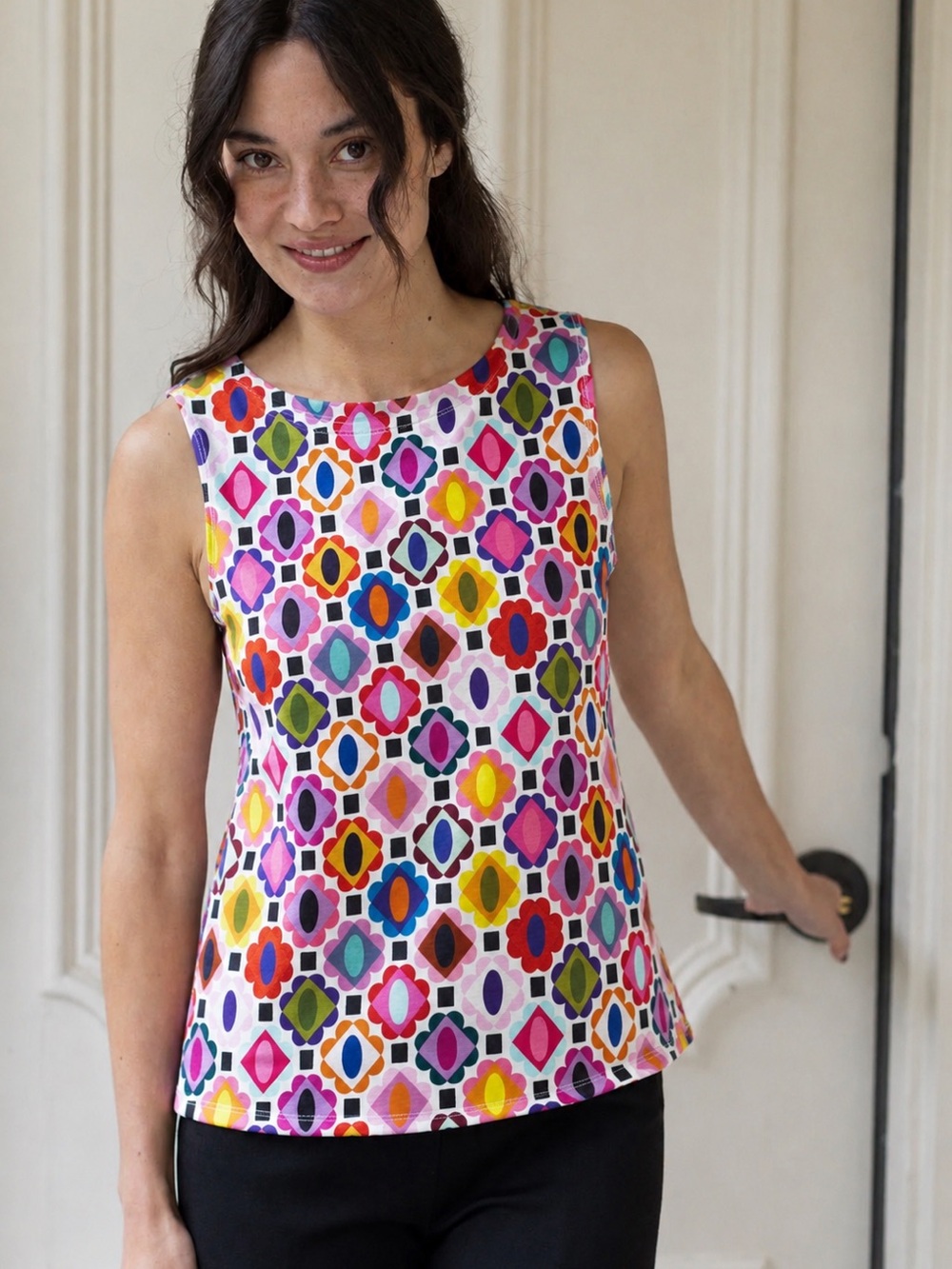 Lesley Evers Sleeveless Gems Print Stella Tank Top